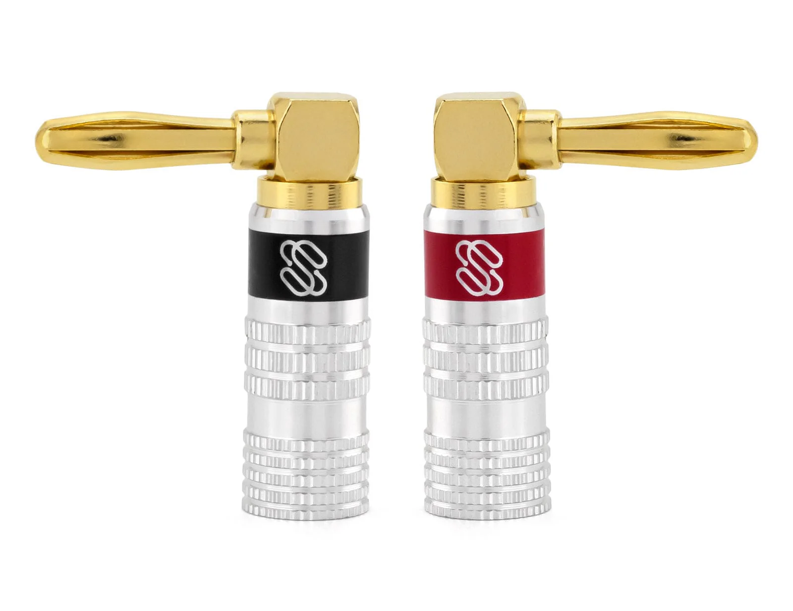 Silverback Right-Angle Banana Plugs (2024 Update) – Dual-Screw Lock, 24k Gold, Anti-Short Coating (Up to 10 AWG) - Image 3