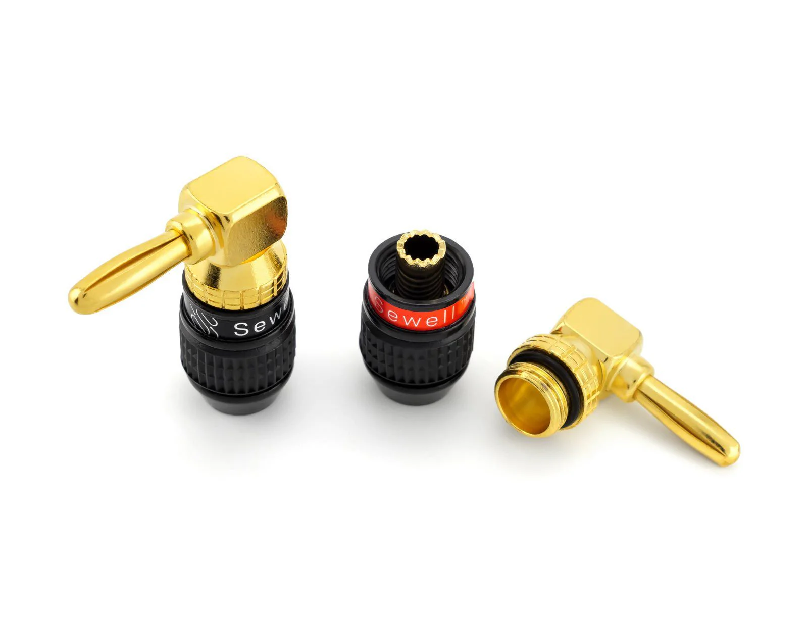 Deadbolt Right-Angle Banana Plugs – 24k Gold, Self-Crimp, Low-Profile Speaker Wire Connectors (Up to 10 AWG) - Image 3