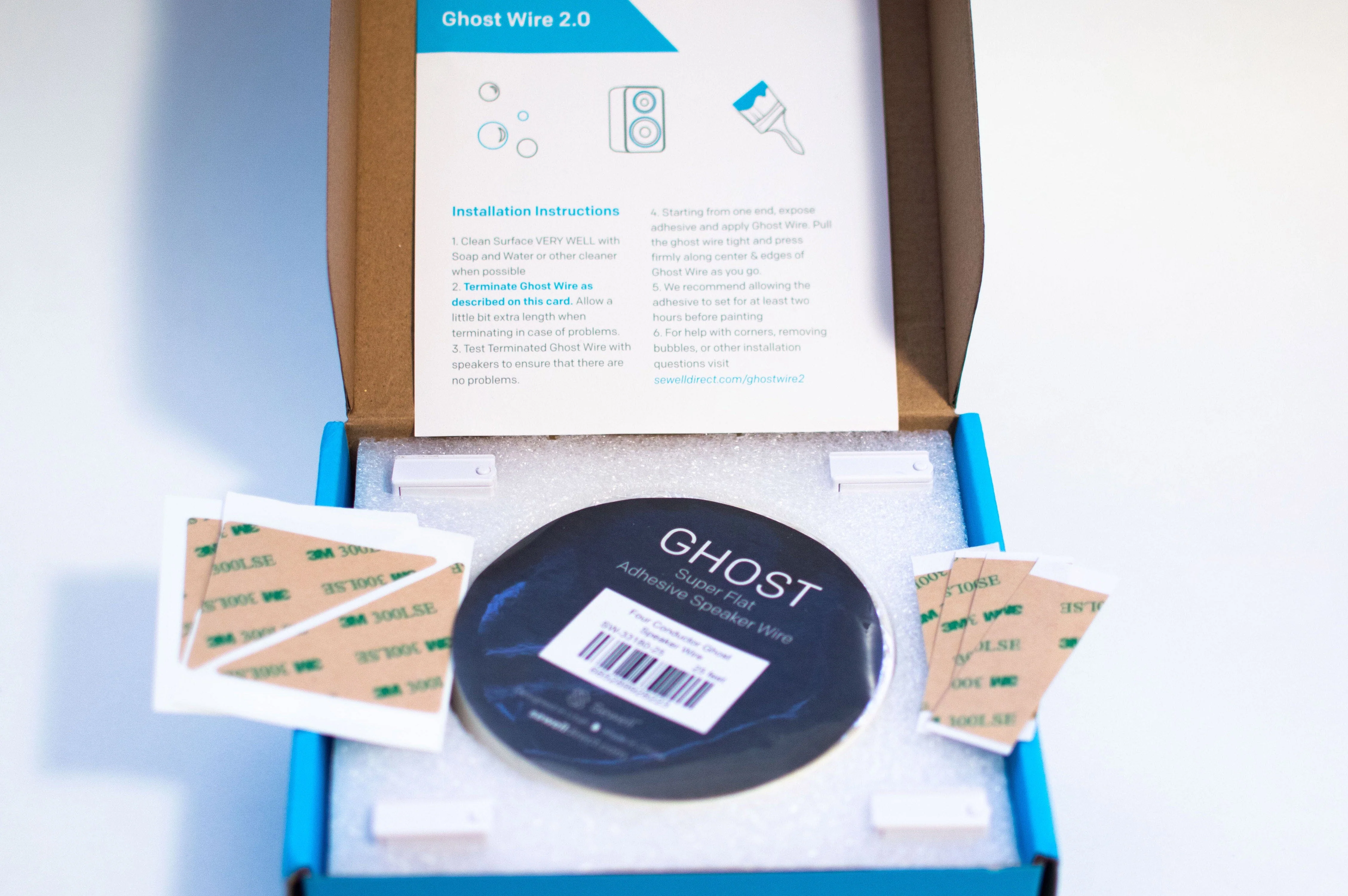 Ghost Wire 2.0 Flat Speaker Wire – Adhesive, Paintable, 16 AWG (2-Conductor) / 18 AWG (4-Conductor), White - Image 3